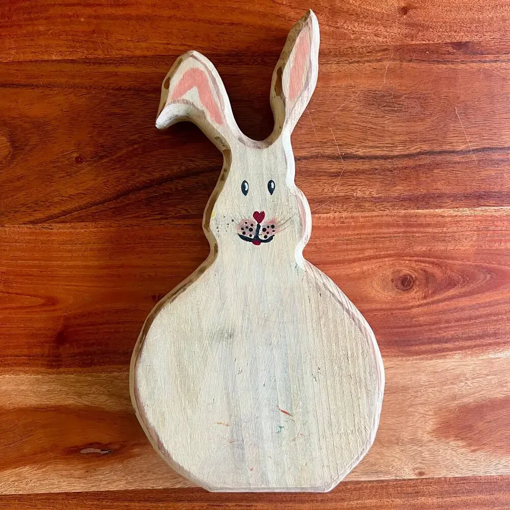 Vintage Hand Carved Wood Bunny Folk Art Rabbit Primitive Cottage Nursery Decor